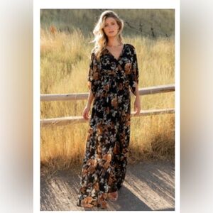 Baltic Born Black and Copper Floral Maxi Dress
